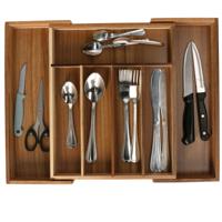 Bestekbak uitschuifbaar - acacia hout - 34 x 28-45 cm - 6-vaks
