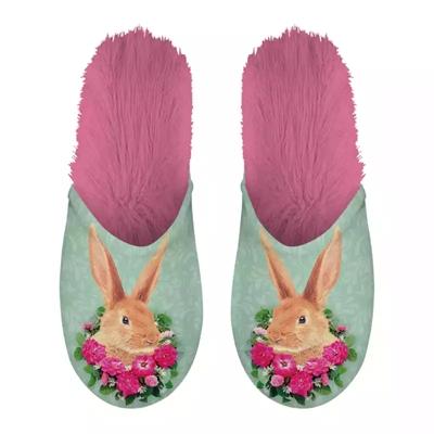 Pantoffel konijn groen / roze