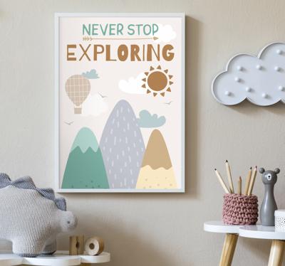 Stop nooit met ontdekken kinderkamer poster