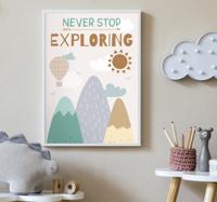 Stop nooit met ontdekken kinderkamer poster