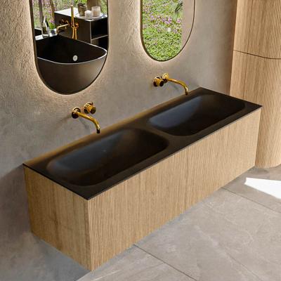 Badmeubel Mondiaz Kurve | 140 cm | Meubelkleur Oak | Wastafelkleur Urban | Dubbele spoelbak | Zonder kraangaten