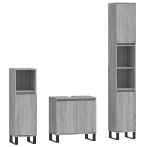 The Living Store Badkamermeubelset - naam - Badkaast (hoog)- 30 x 30 x 190 cm (L x B x H) (grijs sonoma eiken)