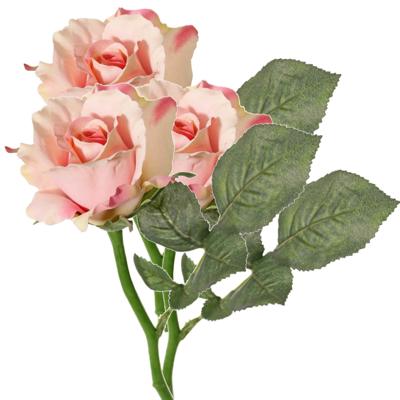 Topart Kunstbloem - 3x - roos Alice - de luxe - roze - 30 cm - kunststof steel - decoratie