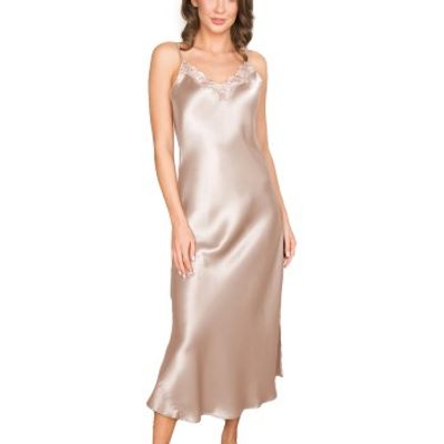 Lady Avenue Pure Silk Long Nightgown With Lace * Actie * Lady Avenue Pure Silk Long Nightgown With Lace * Actie *