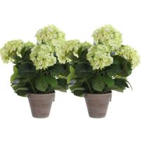 2x Groene hortensia kunstplanten 45 cm met grijze pot - Kunstplanten - thumbnail