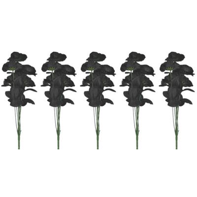 Bosje met 6 zwarte rozen - 5x - halloween decoratie - 37 cm - Heksen - Verkleedaccessoires