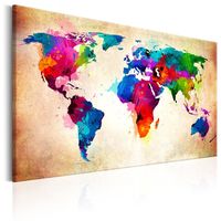 Schilderij - Wereldkaart , kleurrijke Wereld
