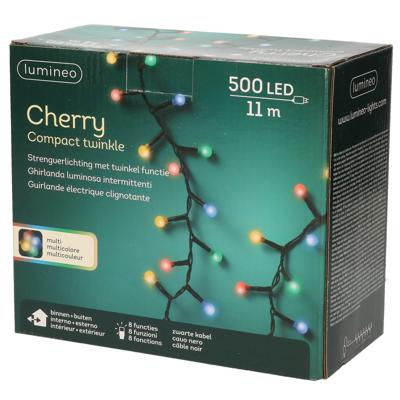 Lumineo Lichtsnoer - 500 LED lampjes - gekleurd - cherry - twinkle - met afstandsbediening - kerstve