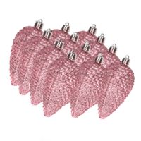 12x stuks kunststof glitter dennenappels kersthangers lippenstift roze 8 cm - thumbnail