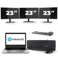 HP ProBook 650 G2 - Intel Core i3-6e Generatie - 15 inch - 8GB RAM - 240GB SSD - Windows 11 + 3x 23 inch Monitor
