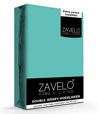 Zavelo Double Jersey Hoeslaken Turquoise-Lits-jumeaux (200x220 cm)