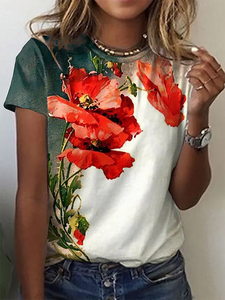 Floral Crew Neck Casual Short Sleeve T-Shirt