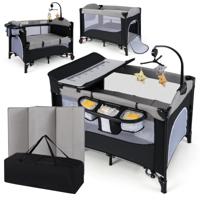 5-in-1 Babybed met Matras & Verschoontafel & Veilgordel & Speelklok Grijs