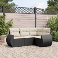 4-delige Loungeset met kussens poly rattan zwart