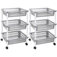 Set van 2x stuks zilveren opberg trolleys/roltafels met 3 manden 62 cm - thumbnail