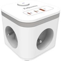Fellowes contactdoos Power Cube, 3 stopcontacten + 1 x USB-A + 2 x USB-C, wit, voor België