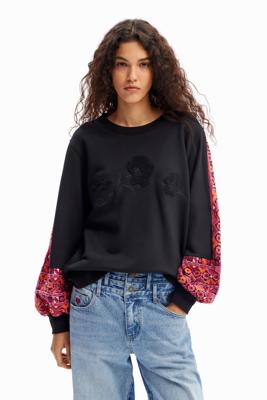Sweatshirt pofmouwen borduursels - BLACK - XXL