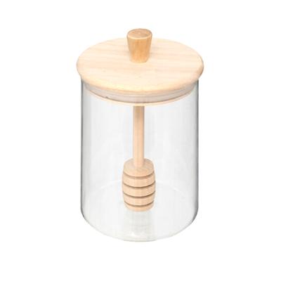 Honingpot incl lepel - transparant - glas/bamboe - 400 ml