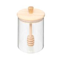 Honingpot incl lepel - transparant - glas/bamboe - 400 ml