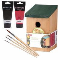 Houten vogelhuisje/nestkastje 22 cm - zwart/rood Dhz schilderen pakket