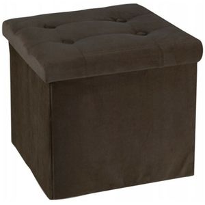 H&amp;S Collection Poef/hocker/krukje - opbergbox - donkerbruin - fluweel polyester - 38 x 38 cm   -