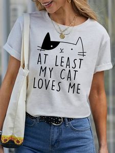 Women's At Least My Cat Loves Me Funny Graphic Printing  Casual Cotton Text Letters Loose T-Shirt