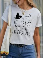 Women's At Least My Cat Loves Me Funny Graphic Printing  Casual Cotton Text Letters Loose T-Shirt - thumbnail