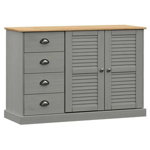 The Living Store VIGO Dressoir - 113 x 40 x 75 cm - Massief grenenhout - Grijs