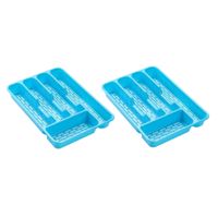 2x stuks bestekbakken/bestekhouders 5-vaks blauw L24 x B24 x H4 cm - thumbnail