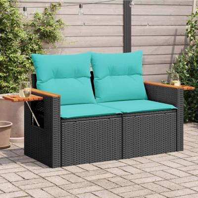 Tuinbank 2-zits met kussens poly rattan zwart