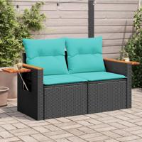 Tuinbank 2-zits met kussens poly rattan zwart