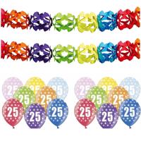 Partydeco 25 jaar feestartikelen pakket - 2x slingers en 12x ballonnen - verjaardag versiering Partydeco 25 jaar feestartikelen pakket - 2x slingers en 12x ballonnen - verjaardag versiering