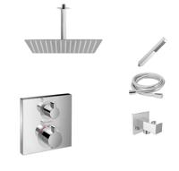 Hansgrohe Ecostat Square inbouw douchekraan met Mueller Cube 30cm douchekop en plafondarm regendouche chroom - thumbnail