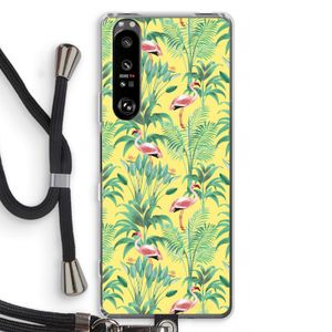 Flamingo party: Sony Xperia 1 III Transparant Hoesje met koord