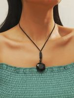 Casual Black Crystal Obsidian Geometric Necklace Ethnic Vintage Pendant Jewelry - thumbnail