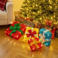 Set van 4 Verlichte Kerstcadeaudozen met 48 LED's Kerstversiering Gestapelde 2D-Cadeaudozen met Strikken voor Balkon Tuin of Terras Set van 4 Verlichte Kerstcadeaudozen met 48 LED's Kerstversiering Gestapelde 2D-Cadeaudozen met Strikken voor Balkon Tuin of Terras
