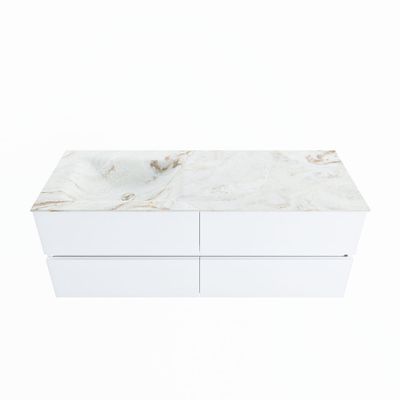 MONDIAZ VICA-DLUX 130cm badmeubel onderkast Talc 4 lades. Inbouw wastafel CLOUD links 1 kraangat, kleur Frappe.