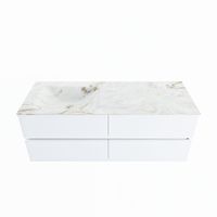 MONDIAZ VICA-DLUX 130cm badmeubel onderkast Talc 4 lades. Inbouw wastafel CLOUD links 1 kraangat, kleur Frappe.