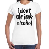 Foute party t-shirt voor dames - I don't drink alcohol - wit - carnaval/themafeest - thumbnail