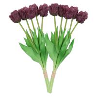 Kunst tulpen boeket - 10x stuks - donker paars - real touch - 39 cm - thumbnail