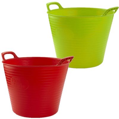 Voordeelset van 2x stuks kunststof flexibele emmers/wasmanden/kuipen 25 liter in het rood/groen