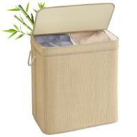Bamboe wasmand met meerdere compartimenten en afneembare waszak, Natuurtint / 130 L (2 Vak)