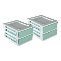 Ladeblokje/bureau organizer 2x grote lades - wit/mintgroen - L26 x B35 x H20 cm - kunststof - thumbnail