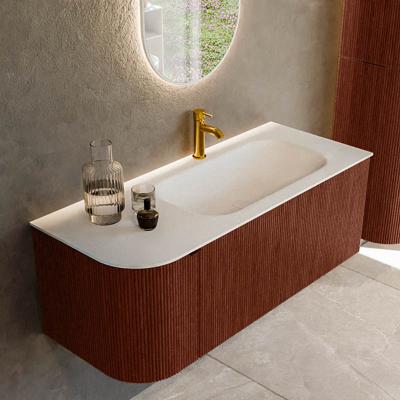 Badmeubel Mondiaz Kurve | 115 cm cm | Meubelkleur Ruby | Wastafelkleur Talc | Solid surface | Wasbak rechter zijde spoelbak | 1 kraangat