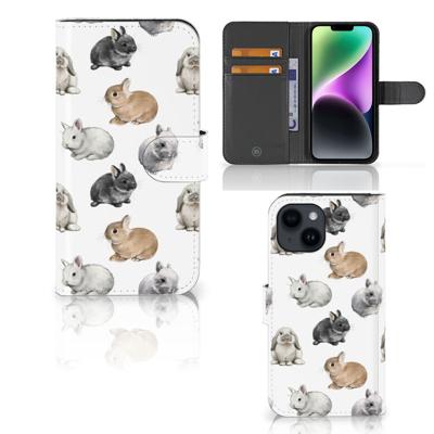 Telefoonhoesje | Met pasjeshouder | voor iPhone 15 Konijntjes