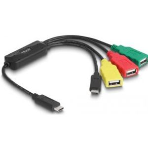 Delock 64203 4-poorts USB 2.0-kabelhub USB Type-C naar 3 x USB-A female + 1 x USB-C male