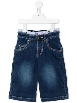 Aigner Kids short en jean à taille à logo - Bleu