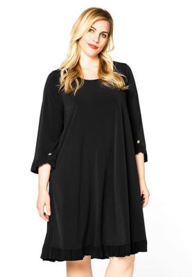 Yoek Dress ruffled button sleeve | Zwart | Maat 58/60