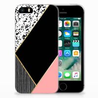 Apple iPhone SE | 5S TPU Hoesje Zwart Roze Vormen - thumbnail