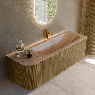 Badmeubel Mondiaz Kurve-Dlux | 135 cm | Meubelkleur Dusk | Wastafelkleur Arena | Solid surface | Wasbak rechter zijde spoelbak | 1 kraangat